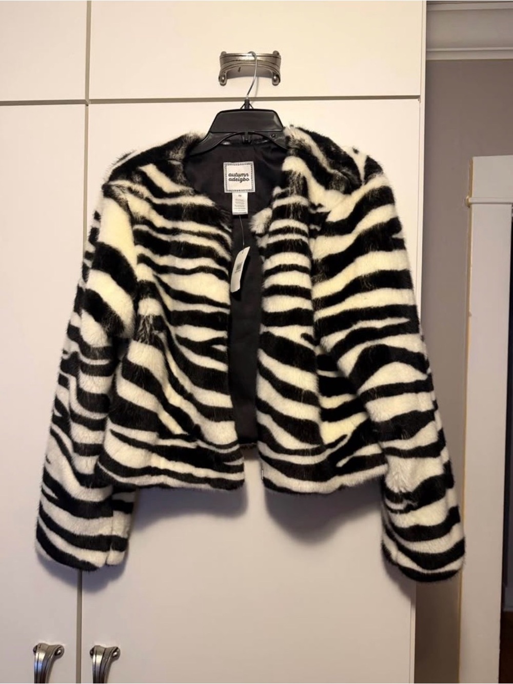 Autumn Adeigbo Black & White Zebra Faux Fur Jacket